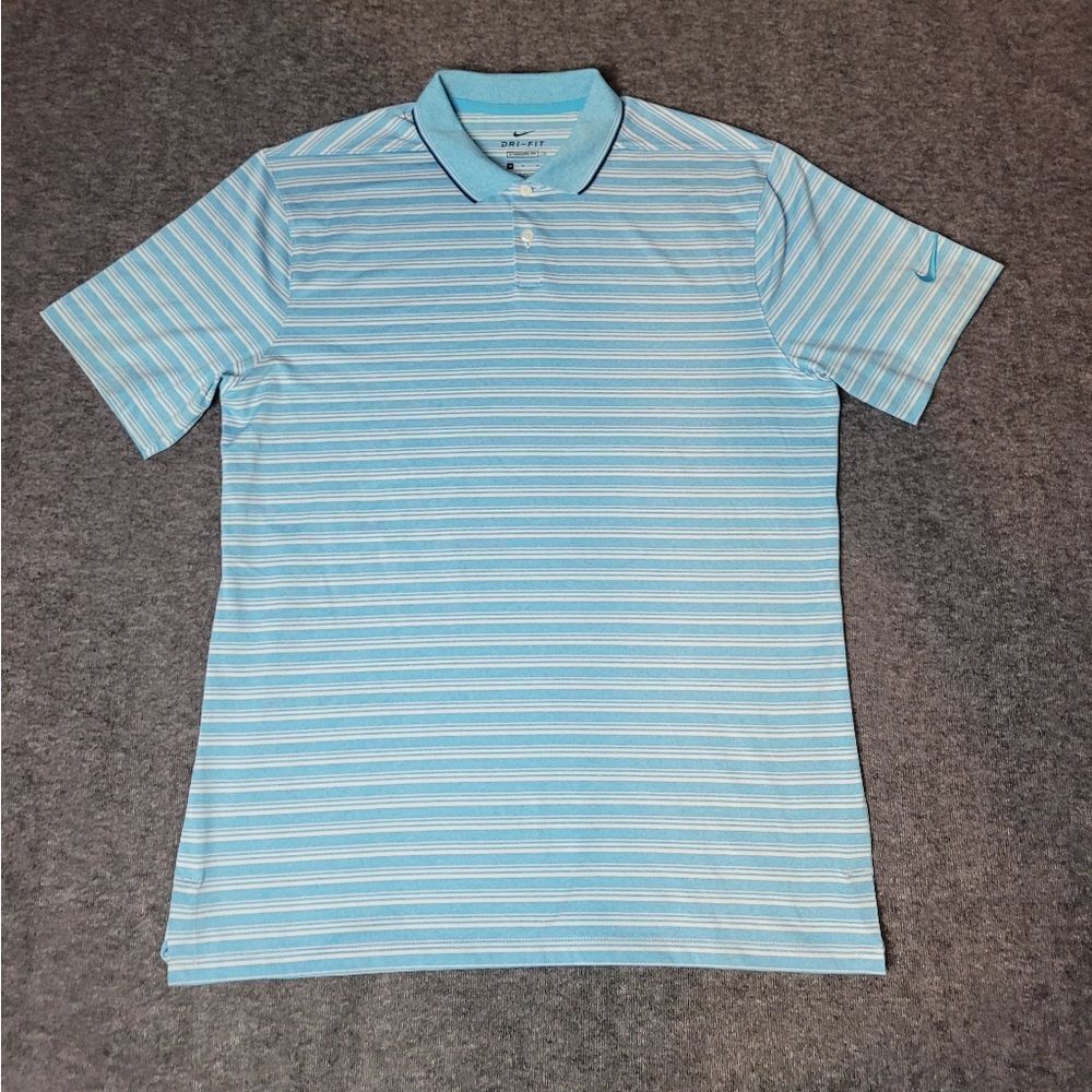 Nike Men's Light Blue Striped Polo Shirt